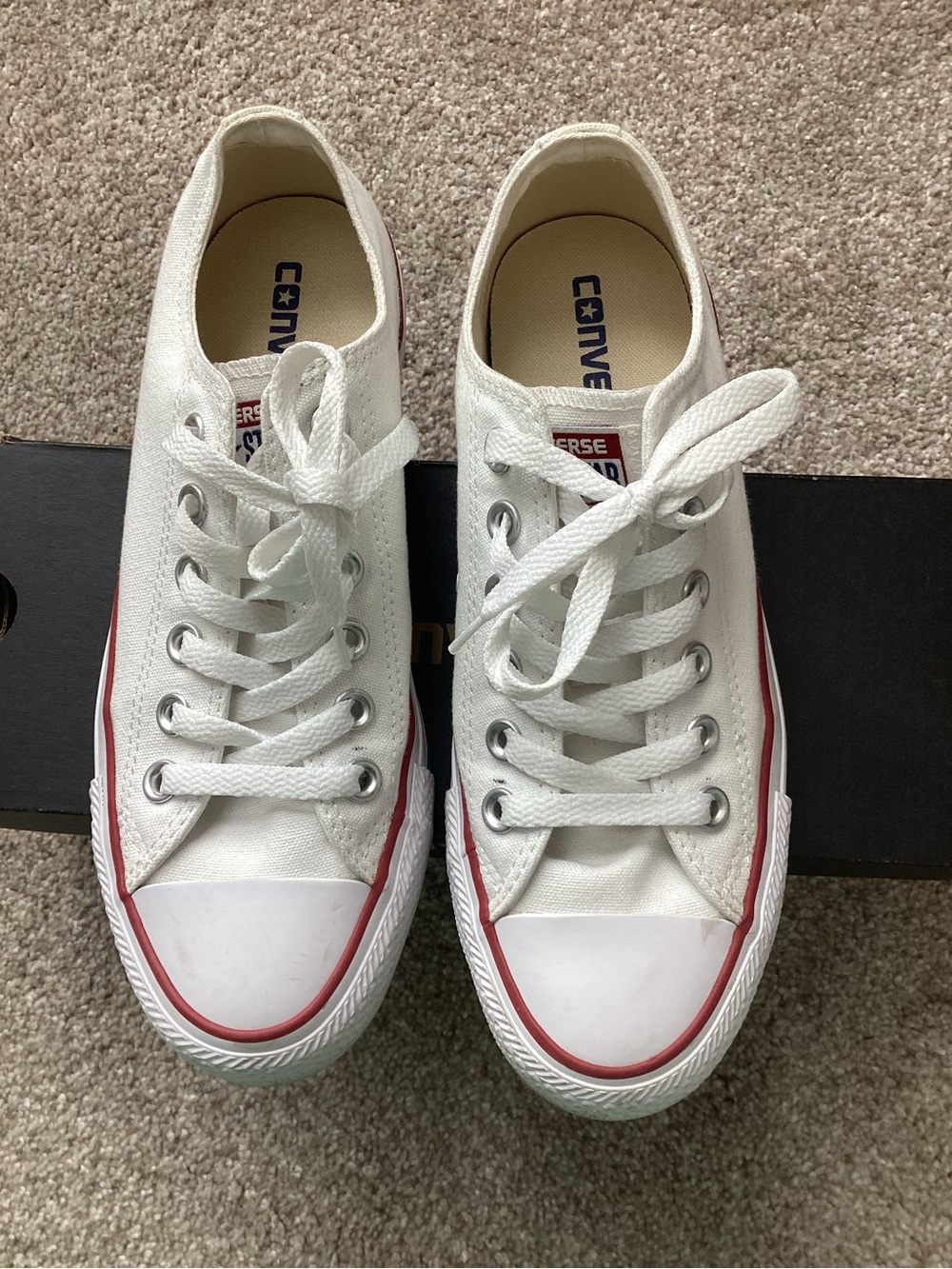 Converse White Canvas Low Top Sneakers with Red Trim